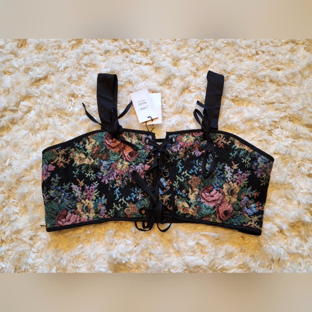 Floral Lace Up Crop Top